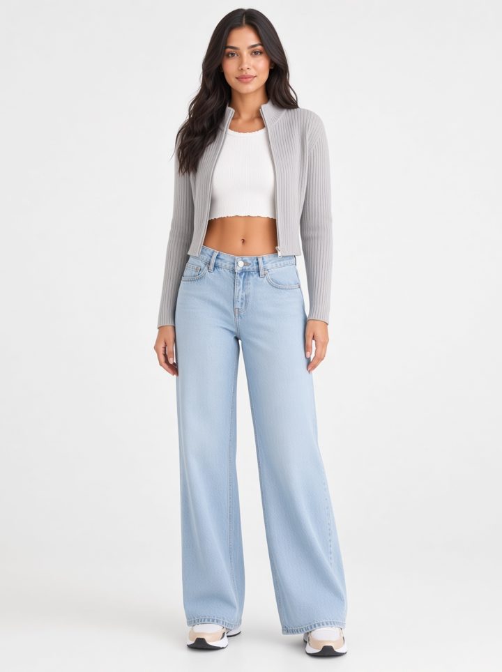 Ice Blue Wide-Leg Jeans – Light Wash Mid-Rise