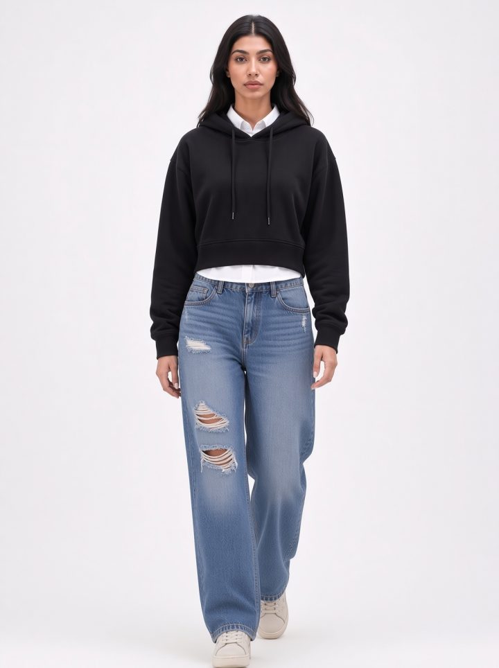 Baggy Ripped Jeans – Medium Blue
